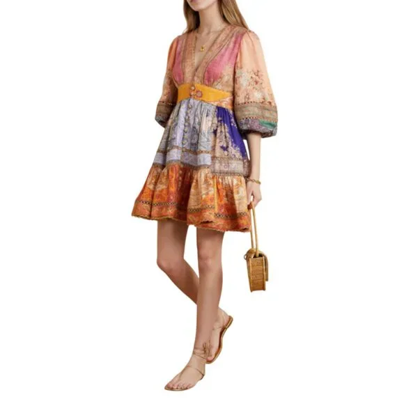 Zimmermann Pink and Blue Patterned Mini Dress - Picture 3 of 15